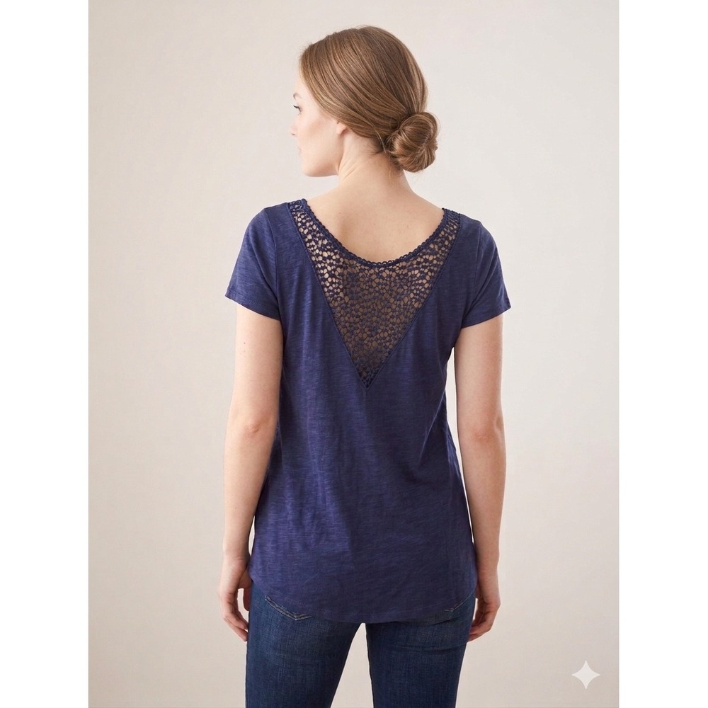 Madison & Berkeley Navyβ Fairy Lace V-Back Cottagecore Tee Top Large 21835A0001
